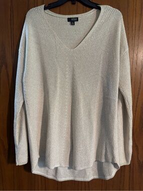 a.n.a Cream V-Neck Relaxed Knit Sweater